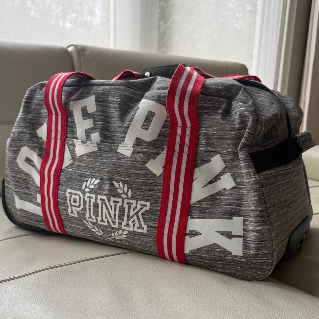 Pink Victoria's Secret Gray Duffel Rolling Bag